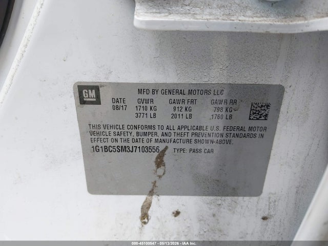Aukcja sprzedaży 2018 Chevrolet Cruze Ls Auto, vin: 1G1BC5SM3J7103556, numer aukcji: 45100547