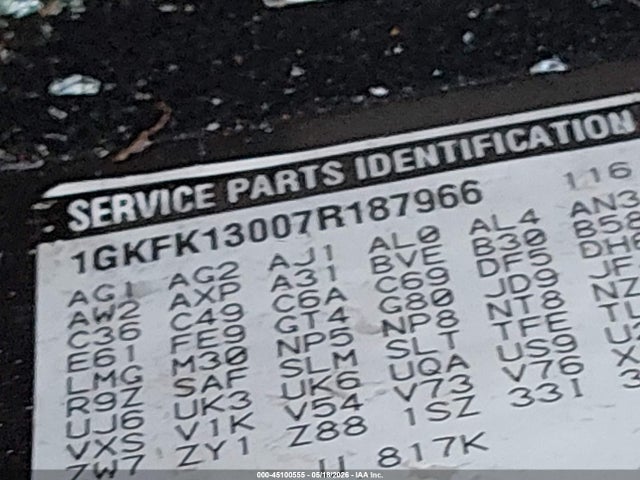 45100555 :رقم المزاد ، 1GKFK13007R187966 vin ، 2007 Gmc Yukon Slt مزاد بيع