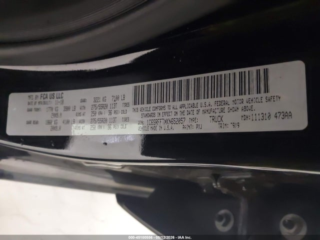 45100556 :رقم المزاد ، 1C6SRFFTXKN652057 vin ، 2019 Ram 1500 Big Horn/lone Star  4x4 5'7 Box مزاد بيع