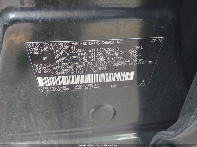 Продаж на аукціоні авто 2013 Toyota Rav4 Limited, vin: 2T3DFREV8DW084045, номер лоту: 45100567