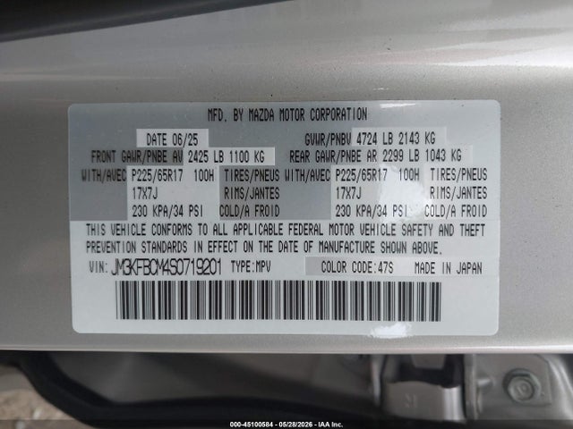 Auction sale of the 2025 Mazda Cx-5 2.5 S Preferred, vin: JM3KFBCM4S0719201, lot number: 45100584