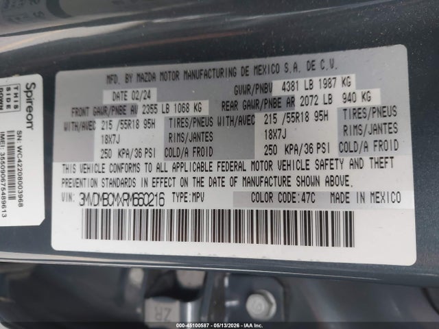 45100587 :رقم المزاد ، 3MVDMBCMXRM660216 vin ، 2024 Mazda Cx-30 2.5 S Carbon Edition مزاد بيع