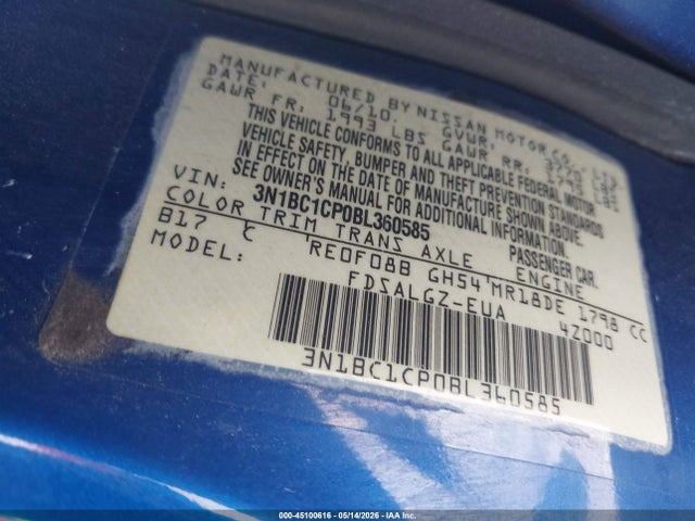 Продажа на аукционе авто 2011 Nissan Versa 1.8sl, vin: 3N1BC1CP0BL360585, номер лота: 45100616