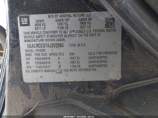 Aukcja sprzedaży 2010 Buick Enclave 2xl, vin: 5GALRCED7AJ253880, numer aukcji: 45100617