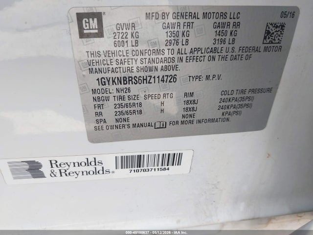 Продажа на аукционе авто 2017 Cadillac Xt5 Luxury, vin: 1GYKNBRS6HZ114726, номер лота: 45100637