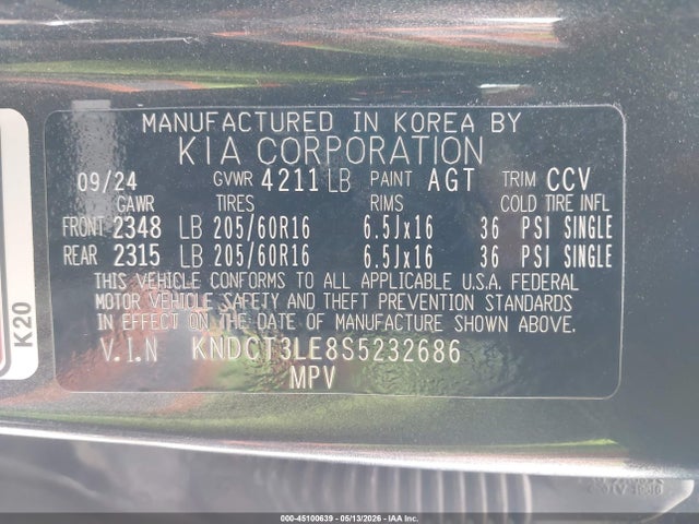 Продажа на аукционе авто 2025 Kia Niro Sx, vin: KNDCT3LE8S5232686, номер лота: 45100639