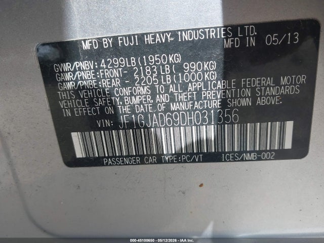 Продаж на аукціоні авто 2013 Subaru Impreza 2.0i Premium, vin: JF1GJAD69DH031356, номер лоту: 45100650