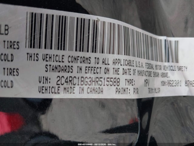 45100665 :رقم المزاد ، 2C4RC1BG3HR515588 vin ، 2017 Chrysler Pacifica Touring-l مزاد بيع