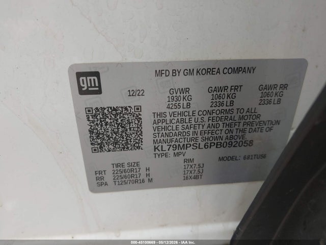 Продаж на аукціоні авто 2023 Chevrolet Trailblazer Fwd Lt, vin: KL79MPSL6PB092058, номер лоту: 45100669
