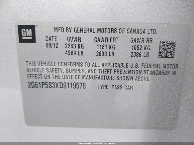 Продажа на аукционе авто 2013 Cadillac Xts Luxury, vin: 2G61P5S3XD9119578, номер лота: 45100697