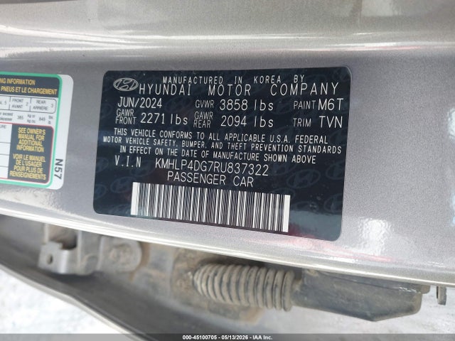 Aukcja sprzedaży 2024 Hyundai Elantra Limited, vin: KMHLP4DG7RU837322, numer aukcji: 45100705