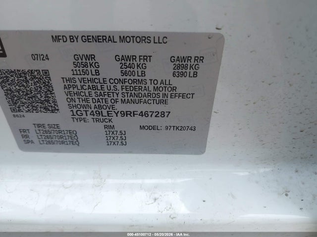 Продаж на аукціоні авто 2024 Gmc Sierra 2500hd 4wd  Standard Bed Pro, vin: 1GT49LEY9RF467287, номер лоту: 45100712