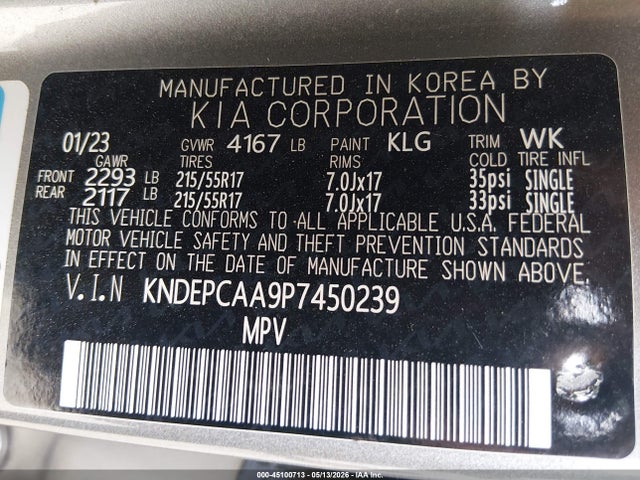 Aukcja sprzedaży 2023 Kia Seltos Lx, vin: KNDEPCAA9P7450239, numer aukcji: 45100713