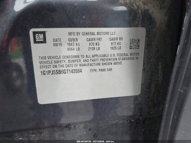 1G1PJ5SB6G7143584 Chevrolet Cruze Limited Eco Manual