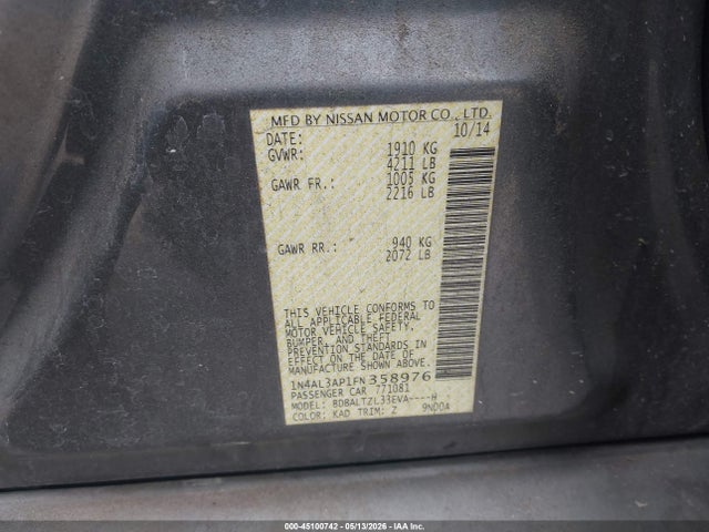 Aukcja sprzedaży 2015 Nissan Altima 2.5 Sl, vin: 1N4AL3AP1FN358976, numer aukcji: 45100742