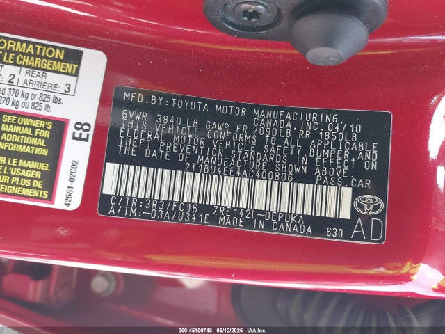 Продажа на аукционе авто 2010 Toyota Corolla Le, vin: 2T1BU4EE4AC400806, номер лота: 45100748