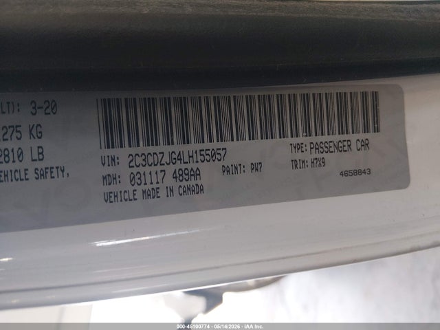 Продажа на аукционе авто 2020 Dodge Challenger Gt, vin: 2C3CDZJG4LH155057, номер лота: 45100774
