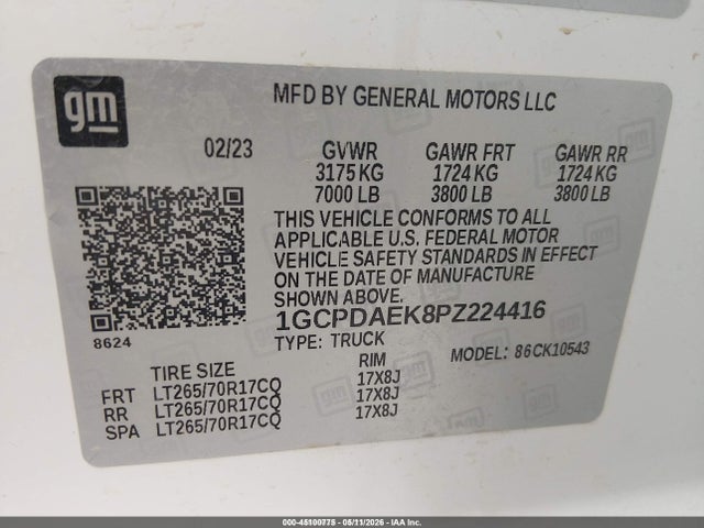 Aukcja sprzedaży 2023 Chevrolet Silverado 1500 4wd  Short Bed Wt, vin: 1GCPDAEK8PZ224416, numer aukcji: 45100775