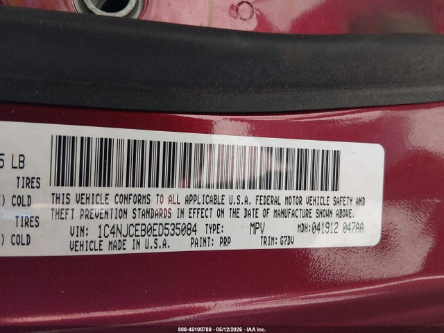 2014 Jeep Compass Latitude მანქანა იყიდება აუქციონზე, vin: 1C4NJCEB0ED535084, აუქციონის ნომერი: 45100789