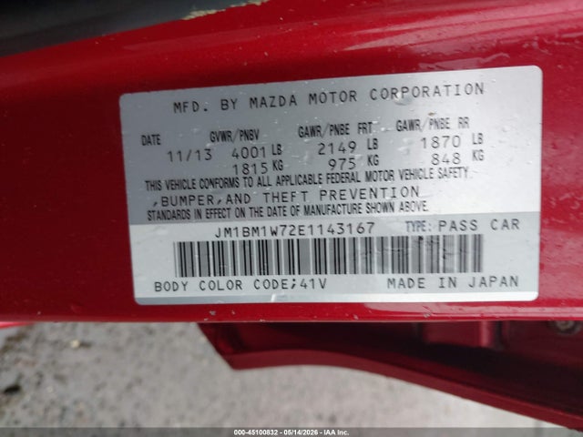Продаж на аукціоні авто 2014 Mazda Mazda3 I Grand Touring, vin: JM1BM1W72E1143167, номер лоту: 45100832