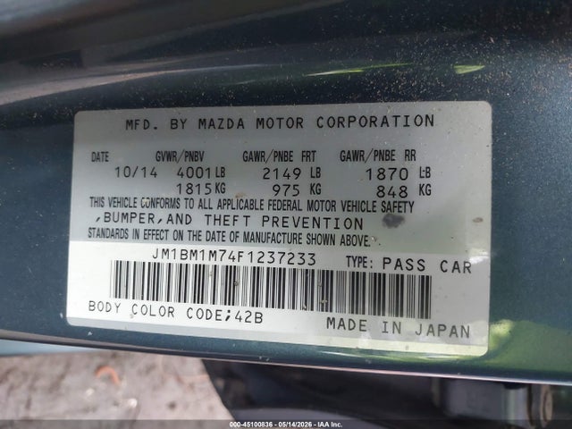 45100836 :رقم المزاد ، JM1BM1M74F1237233 vin ، 2015 Mazda Mazda3 I Grand Touring مزاد بيع