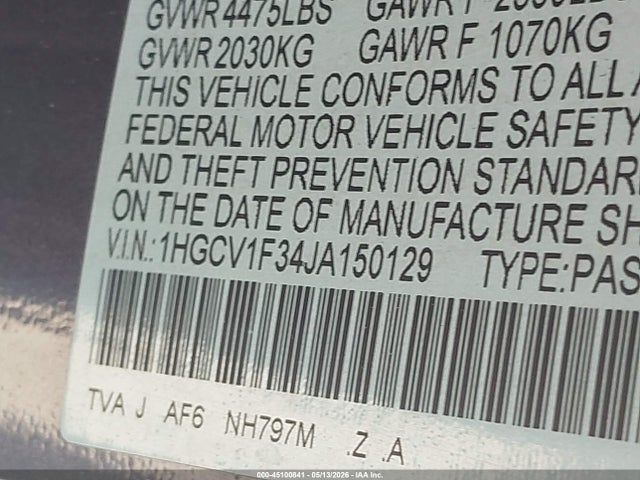 1HGCV1F34JA150129 Honda Accord Sport
