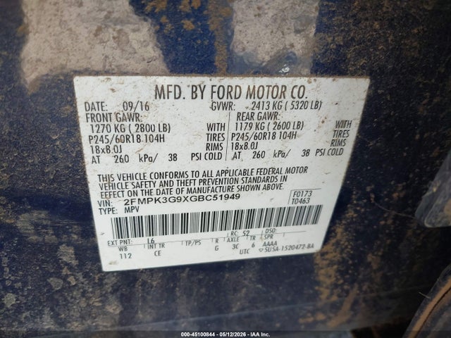 Продажа на аукционе авто 2016 Ford Edge Se, vin: 2FMPK3G9XGBC51949, номер лота: 45100844