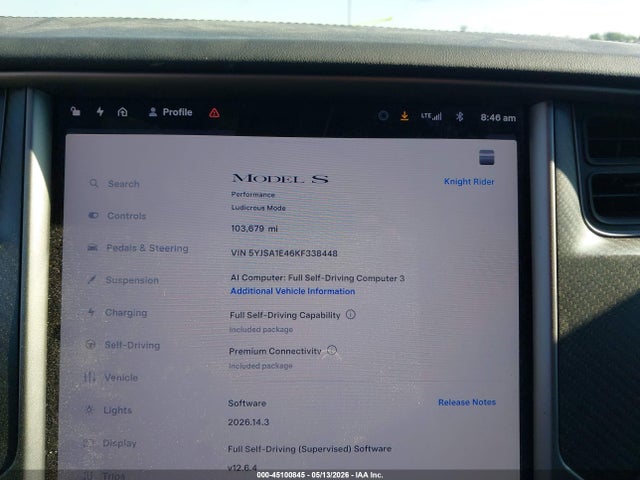 45100845 :رقم المزاد ، 5YJSA1E46KF338448 vin ، 2019 Tesla Model S 100d/long Range/p100d/performance مزاد بيع