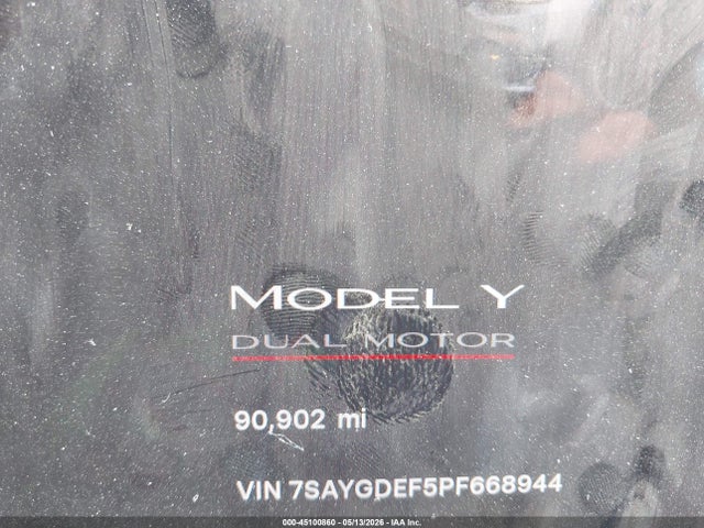 45100860 :رقم المزاد ، 7SAYGDEF5PF668944 vin ، 2023 Tesla Model Y Performance Dual Motor All-wheel Drive مزاد بيع
