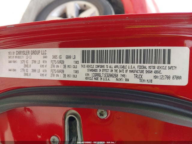 45100862 :رقم المزاد ، 1C6RR6LT1ES206260 vin ، 2014 Ram 1500 Lone Star مزاد بيع