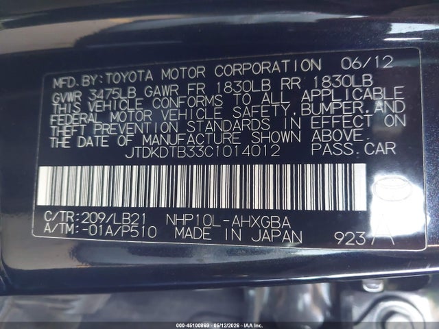 Продаж на аукціоні авто 2012 Toyota Prius C Four, vin: JTDKDTB33C1014012, номер лоту: 45100869