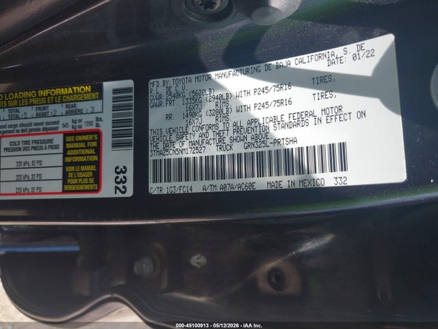 3TMAZ5CN5NM172527 Toyota Tacoma Sr5 V6
