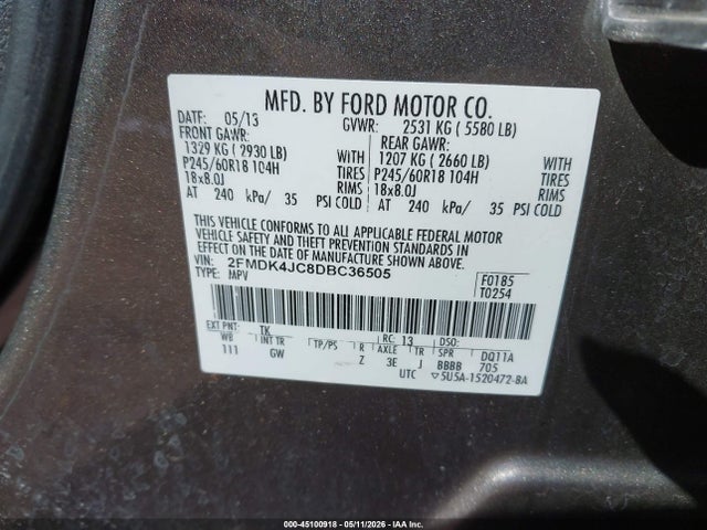 Продаж на аукціоні авто 2013 Ford Edge Sel, vin: 2FMDK4JC8DBC36505, номер лоту: 45100918