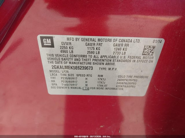 Продаж на аукціоні авто 2014 Gmc Terrain Sle-1, vin: 2GKALMEK5E6239673, номер лоту: 45100919