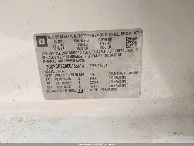 3GCPCREC0EG153316 Chevrolet Silverado 1500 1lt
