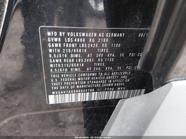 Aukcja sprzedaży 2017 Volkswagen Tiguan 2.0t/2.0t S, vin: WVGAV7AX6HK049788, numer aukcji: 45100956