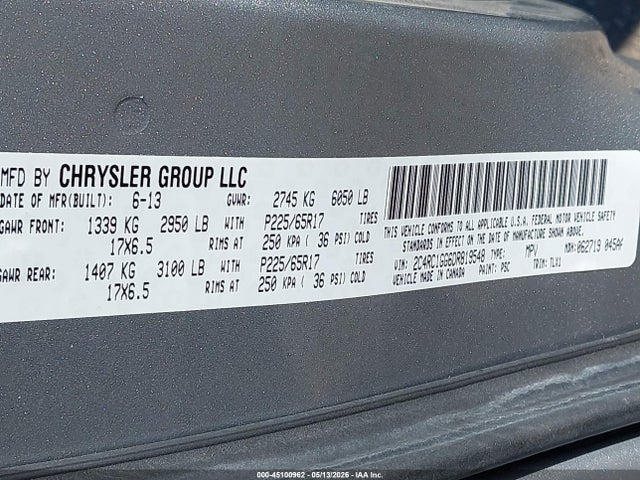 45100962 :رقم المزاد ، 2C4RC1GG6DR819548 vin ، 2013 Chrysler Town & Country Limited مزاد بيع