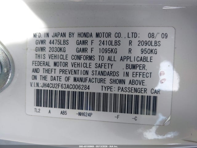 2010 Acura Tsx 2.4 მანქანა იყიდება აუქციონზე, vin: JH4CU2F63AC006284, აუქციონის ნომერი: 45100969