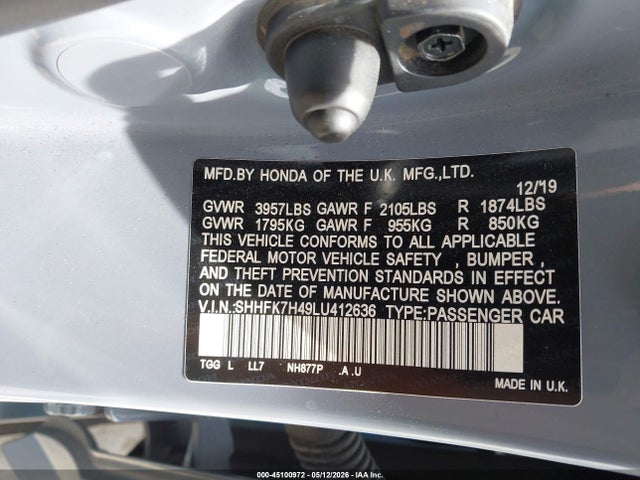 Honda Civic Sport 2020 SHHFK7H49LU412636 Image 9