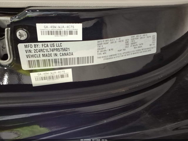 45100982 :رقم المزاد ، 2C4RC1L74PR575621 vin ، 2023 Chrysler Pacifica Hybrid Touring L مزاد بيع