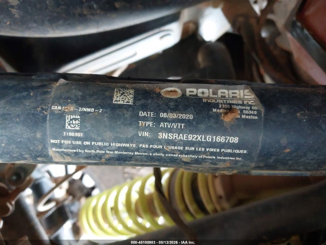 45100983 :رقم المزاد ، 3NSRAE92XLG166708 vin ، 2020 Polaris Rzr Pro Xp Sport مزاد بيع