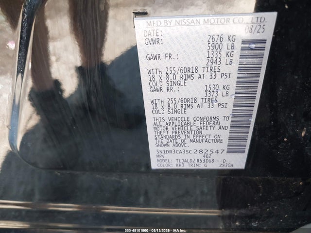Продаж на аукціоні авто 2025 Nissan Pathfinder Sl Fwd, vin: 5N1DR3CA3SC282547, номер лоту: 45101000