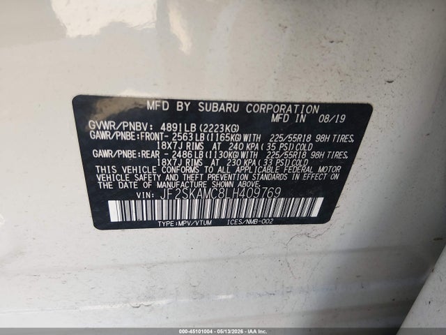 Продаж на аукціоні авто 2020 Subaru Forester Sport, vin: JF2SKAMC8LH409769, номер лоту: 45101004