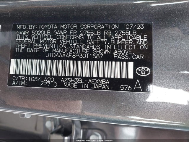 45101007 :رقم المزاد ، JTDAAAAF8P3011587 vin ، 2023 Toyota Crown Limited مزاد بيع