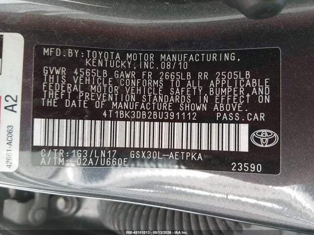 Aukcja sprzedaży 2011 Toyota Avalon Limited, vin: 4T1BK3DB2BU391112, numer aukcji: 45101013
