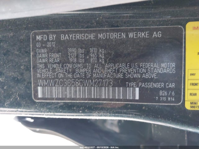 Продаж на аукціоні авто 2012 Mini Cooper S Countryman, vin: WMWZC3C58CWM27173, номер лоту: 45101027