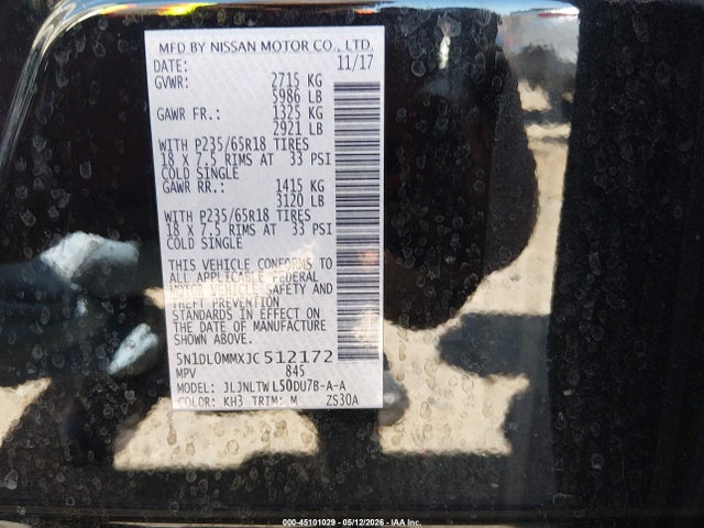 45101029 :رقم المزاد ، 5N1DL0MMXJC512172 vin ، 2018 Infiniti Qx60 مزاد بيع