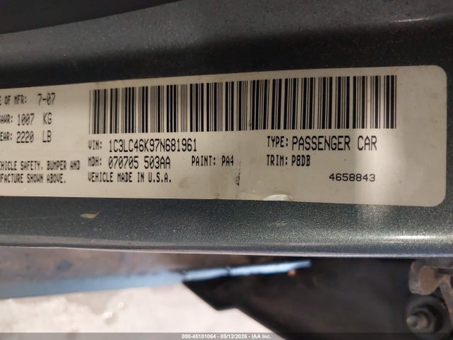 Продаж на аукціоні авто 2007 Chrysler Sebring, vin: 1C3LC46K97N681961, номер лоту: 45101064