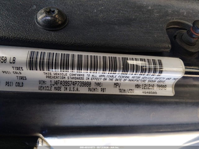 45101073 :رقم المزاد ، 1J4FA39S74P739080 vin ، 2004 Jeep Wrangler X مزاد بيع