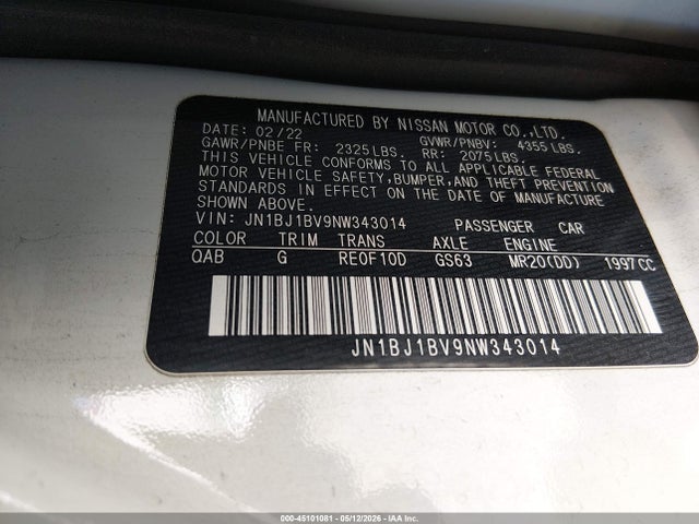 Aukcja sprzedaży 2022 Nissan Rogue Sport Sv Fwd Xtronic Cvt, vin: JN1BJ1BV9NW343014, numer aukcji: 45101081